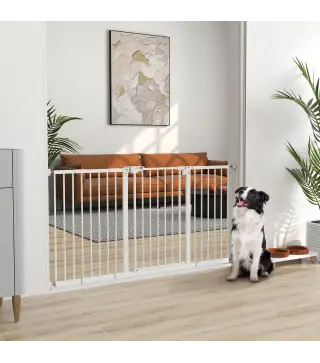 Barrera de Seguridad Extensible con Cierre Automático y Sistema de Doble Bloqueo Metal 74-147,5x76,2 cm Blanco