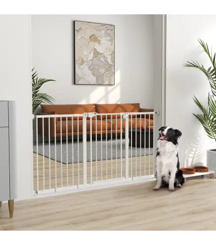 Barrera de Seguridad Extensible con Cierre Automático y Sistema de Doble Bloqueo Metal 74-147,5x76,2 cm Blanco