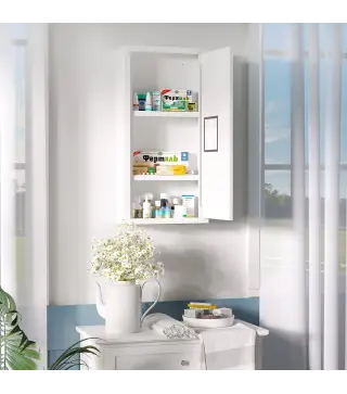 Botiquín para Medicinas de 3 Niveles Botiquín de Pared de Acero con Puerta Magnética para Cocina Baño 30x12x60 cm Blanco