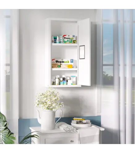 Botiquín para Medicinas de 3 Niveles Botiquín de Pared de Acero con Puerta Magnética para Cocina Baño 30x12x60 cm Blanco