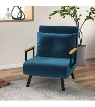 Sofá Cama Individual Plegable Silla Cama Convertible 4 en 1 Respaldo Ajustable de 5 Niveles y Almohada 63x73x81 cm Azul