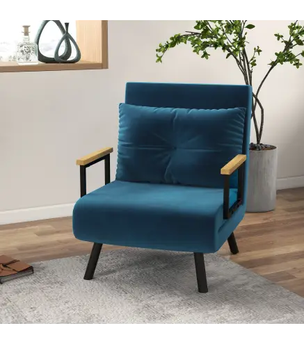 Sofá Cama Individual Plegable Silla Cama Convertible 4 en 1 Respaldo Ajustable de 5 Niveles y Almohada 63x73x81 cm Azul