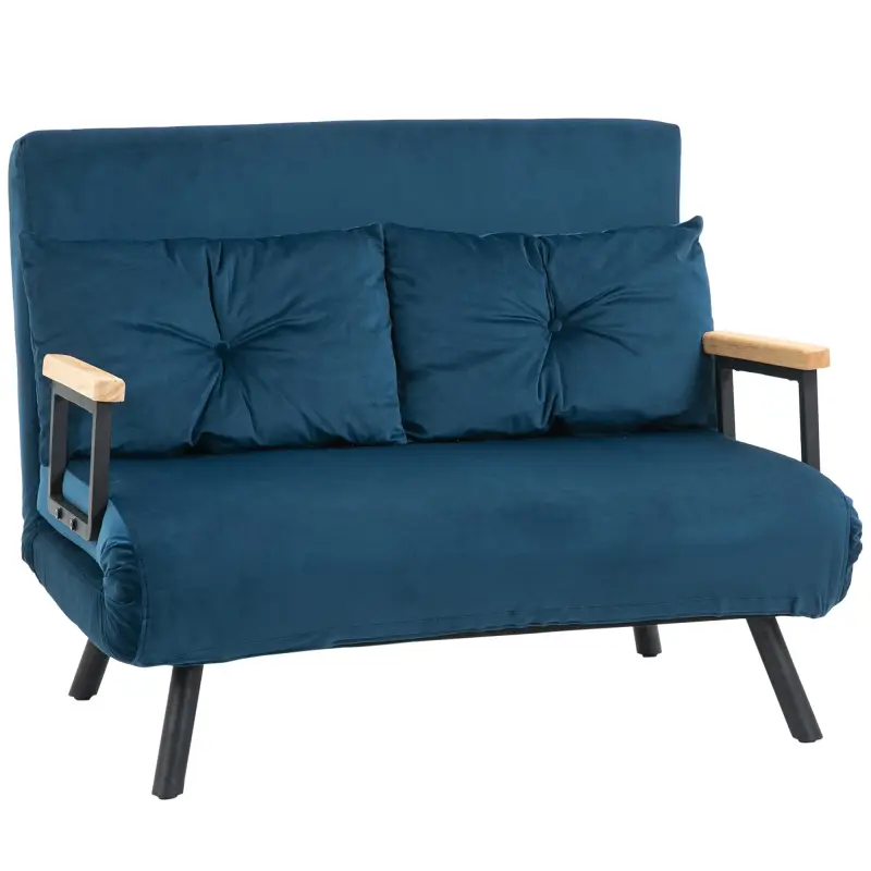Sofá Cama Convertible 4 en 1 Sillón Cama 2 Plazas Plegable Respaldo Ajustable de 5 Niveles Almohadas 102x73x81 cm Azul