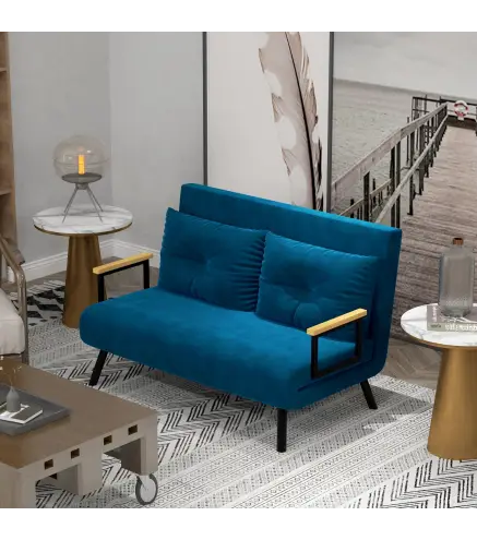 Sofá Cama Convertible 4 en 1 Sillón Cama 2 Plazas Plegable Respaldo Ajustable de 5 Niveles Almohadas 102x73x81 cm Azul