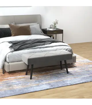 Taburete Pie de Cama Multifuncional con Pies de Acero y Asiento Acolchado para Entrada Pasillo 100x36x45 cm Gris