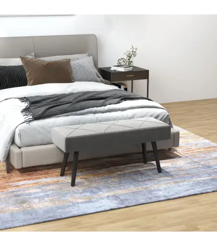 Taburete Pie de Cama Multifuncional con Pies de Acero y Asiento Acolchado para Entrada Pasillo 100x36x45 cm Gris
