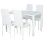 Conjunto de Comedor de Mesa y 4 Sillas 5 Piezas Mesa Rectangular de Vidrio Templado y Sillas Tapizadas en PU Blanco