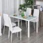 Conjunto de Comedor de Mesa y 4 Sillas 5 Piezas Mesa Rectangular de Vidrio Templado y Sillas Tapizadas en PU Blanco