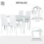 Conjunto de Comedor de Mesa y 4 Sillas 5 Piezas Mesa Rectangular de Vidrio Templado y Sillas Tapizadas en PU Blanco