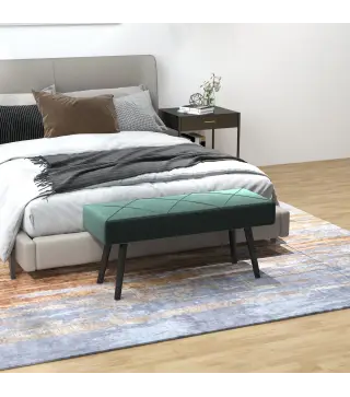Taburete Pie de Cama Multifuncional con Pies de Acero y Asiento Acolchado para Entrada Pasillo 100x36x45 cm Verde