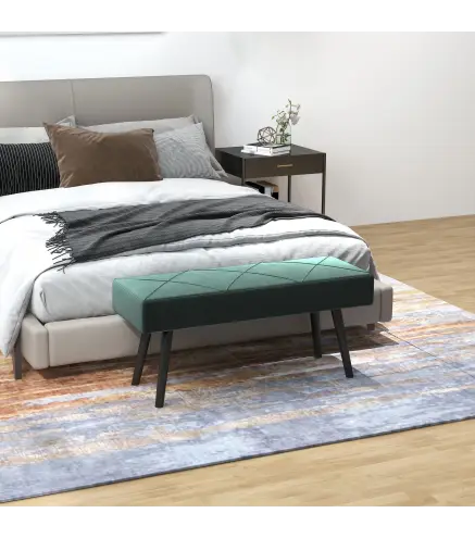 Taburete Pie de Cama Multifuncional con Pies de Acero y Asiento Acolchado para Entrada Pasillo 100x36x45 cm Verde