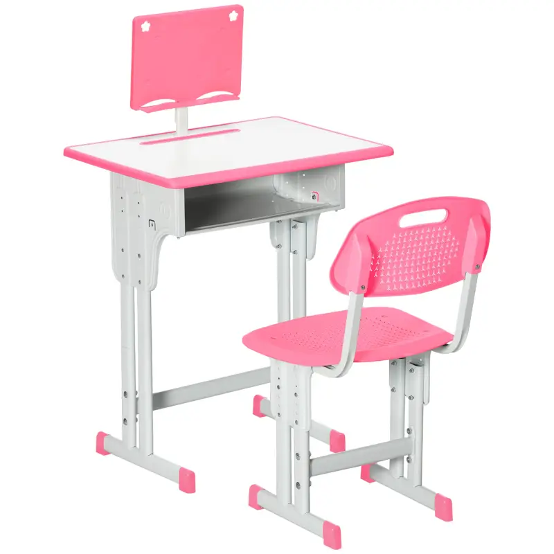 Juego de Escritorio y Silla Infantil de +6 Años Altura Ajustable con 1 Cajón y Estante para Libros 60x45x90-102 cm Rosa