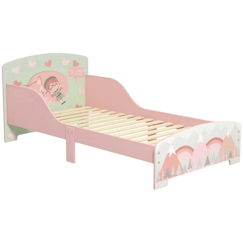 Cama para Niños 143x77x60 cm Cama Infantil de 3-6 Años con Barreras de Protección y Estampados Carga Máx. 40 kg Rosa