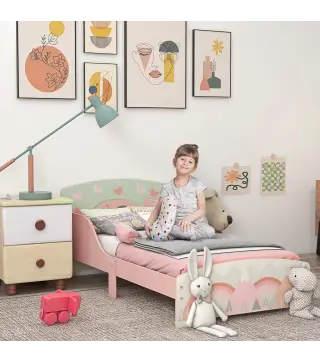 Cama para Ninos 143x77x60 cm Cama Infantil de 3-6 Anos con Barreras de Proteccion y Estampados Carga Max. 40 kg Rosa