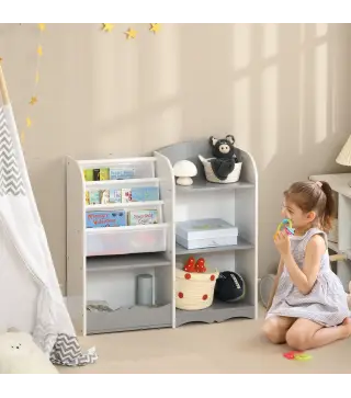 Estantería para Niños Organizador de Juguetes Estantería Infantil con Estantes Abiertos para Dormitorio 85x26x84 cm Gris