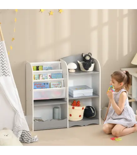 Estantería para Niños Organizador de Juguetes Estantería Infantil con Estantes Abiertos para Dormitorio 85x26x84 cm Gris