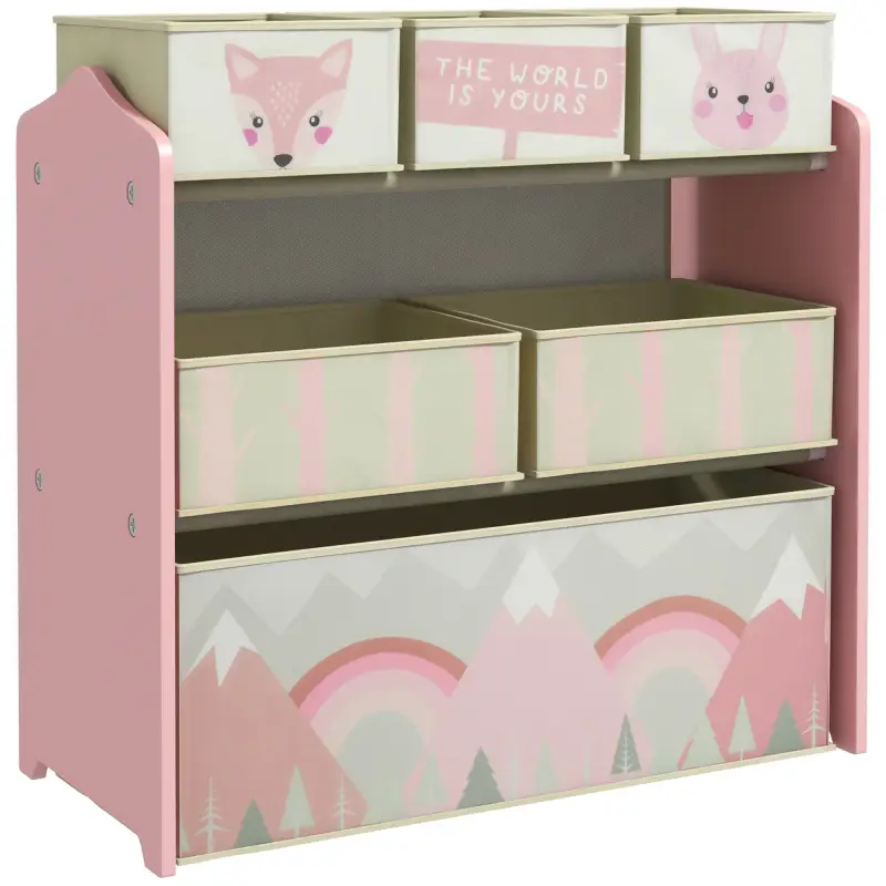 Organizador de Juguetes para Niños Estantería para Juguetes con 6 Cajas de Tela no Tejida Extraíbles 63x30x66 cm Rosa