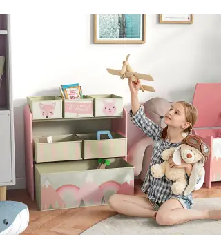 Organizador de Juguetes para Niños Estantería para Juguetes con 6 Cajas de Tela no Tejida Extraíbles 63x30x66 cm Rosa