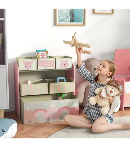 Organizador de Juguetes para Niños Estantería para Juguetes con 6 Cajas de Tela no Tejida Extraíbles 63x30x66 cm Rosa