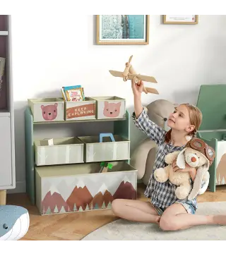 Organizador de Juguetes para Niños Estantería para Juguetes con 6 Cajas de Tela no Tejida Extraíbles 63x30x66 cm Verde