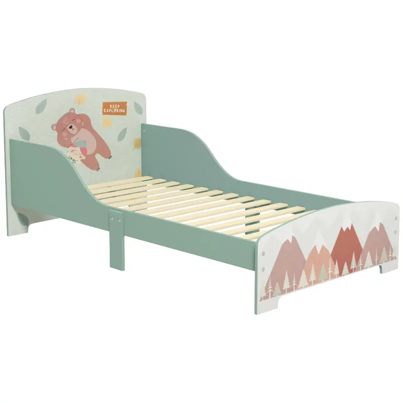 Cama para Niños 143x77x60 cm Cama Infantil de 3-6 Años con Barreras de Protección y Estampados Carga Máx. 40 kg Verde
