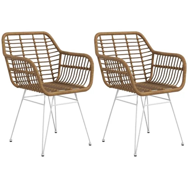 Set de 2 Sillas de Comedor Sillas de Cocina de Ratán PE con Patas de Acero para Salón Estilo Bohemio 56x60x79 cm Marrón Set de 2 Sillas de Comedor Sillas de Cocina de Ratán PE con Patas de Acero para Salón Estilo Bohemio 56x60x79 cm Marrón