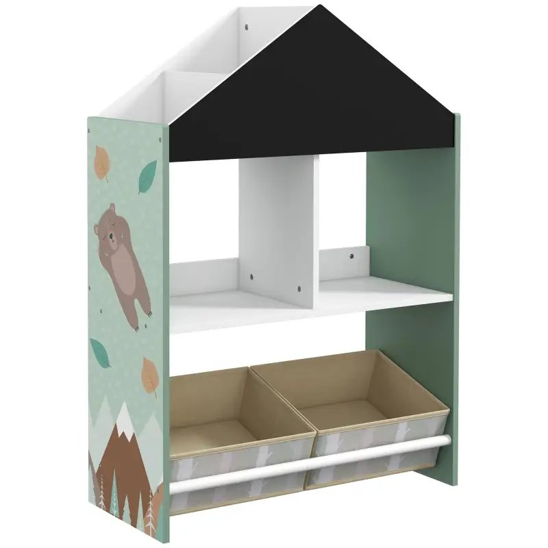 Organizador Infantil Estantería para Juguetes con Estantes Abiertos y 2 Cajas Extraíbles 62,4x26,5x90 cm Verde