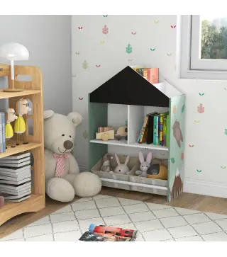 Organizador Infantil Estanteria para Juguetes con Estantes Abiertos y 2 Cajas Extraibles 62,4x26,5x90 cm Verde