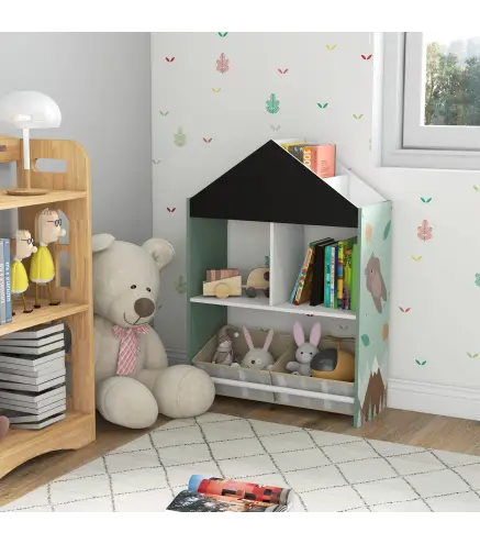 Organizador Infantil Estanteria para Juguetes con Estantes Abiertos y 2 Cajas Extraibles 62,4x26,5x90 cm Verde