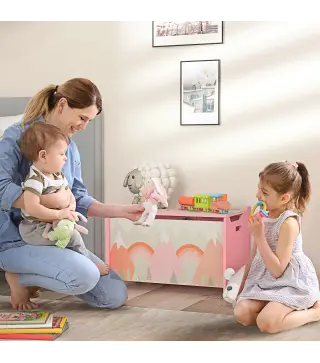 Cajas de Juguetes para Niños de 3 a 8 Años Cajas de Almacenamiento con 2 Asas y Estampado de Zorro 60x37x39 cm Rosa