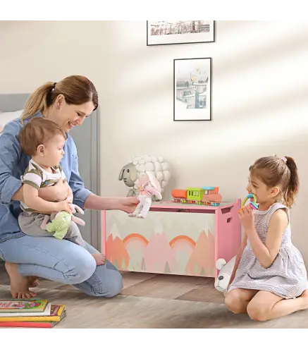 Cajas de Juguetes para Ninos de 3 a 8 Anos Cajas de Almacenamiento con 2 Asas y Estampado de Zorro 60x37x39 cm Rosa