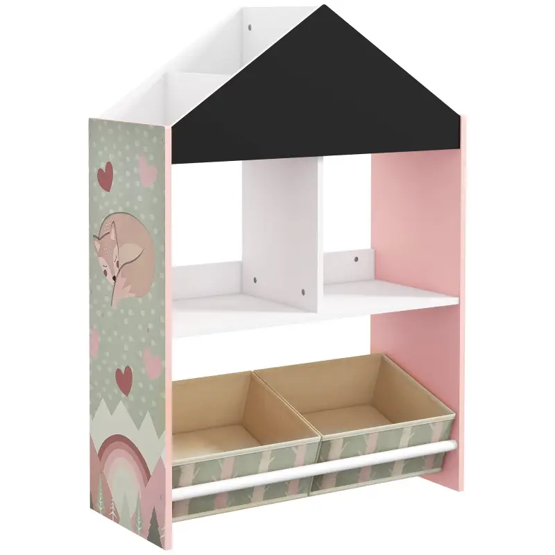 Organizador Infantil Estantería para Juguetes con Estantes Abiertos y 2 Cajas Extraíbles 62,4x26,5x90 cm Rosa