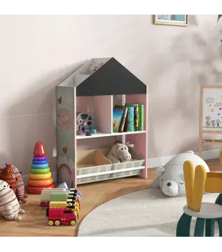 Organizador Infantil Estanteria para Juguetes con Estantes Abiertos y 2 Cajas Extraibles 62,4x26,5x90 cm Rosa