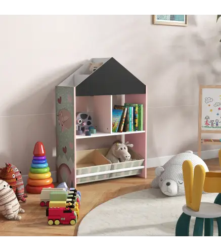 Organizador Infantil Estanteria para Juguetes con Estantes Abiertos y 2 Cajas Extraibles 62,4x26,5x90 cm Rosa