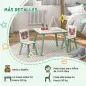 Set de Mesa y 2 Sillas Conjunto de Muebles Infantiles de 3 Piezas para Niños de +3 Años con Estampado Animales y Verde