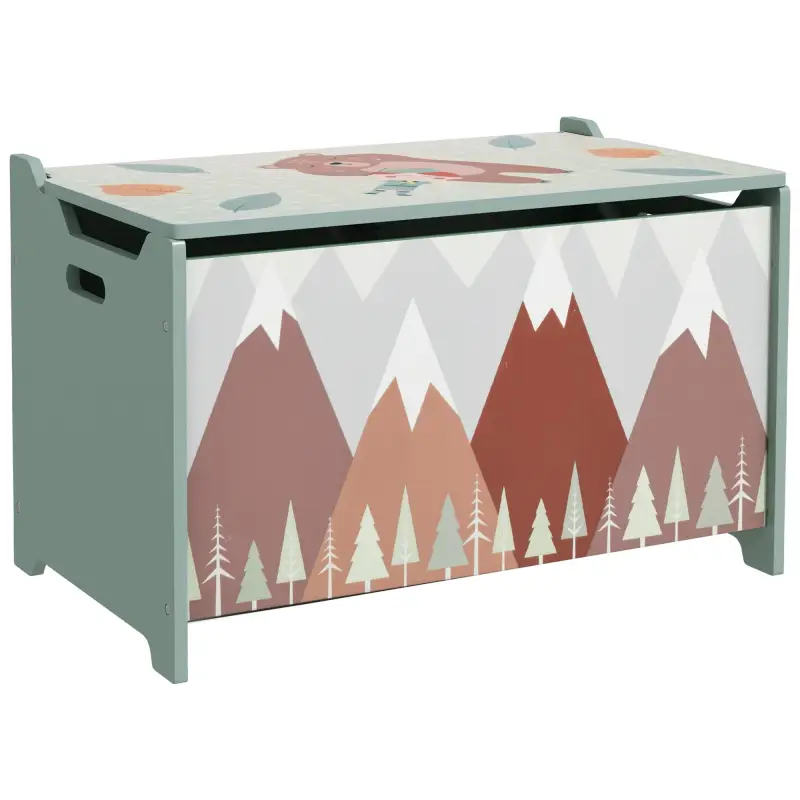 Cajas de Juguetes para Niños de 3 a 8 Años Cajas de Almacenamiento con 2 Asas y Estampado de Osos 60x37x39 cm Verde
