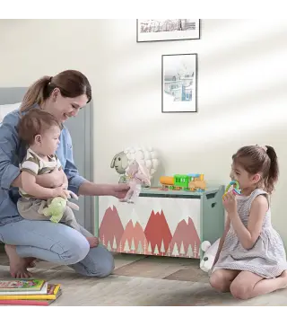 Cajas de Juguetes para Ninos de 3 a 8 Anos Cajas de Almacenamiento con 2 Asas y Estampado de Osos 60x37x39 cm Verde