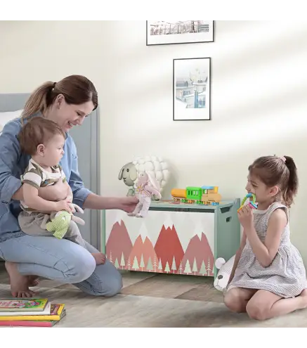 Cajas de Juguetes para Ninos de 3 a 8 Anos Cajas de Almacenamiento con 2 Asas y Estampado de Osos 60x37x39 cm Verde