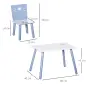 Mesa con Sillas para Niños de 2-4 Años de Madera Mesa 60x40x43 cm y Sillas para Dormitorio 28x26x48 cm Blanco y Azul