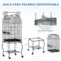 Jaula para Pájaros con Soporte y Ruedas Jaula de Acero con Bandeja Extraíble y 2 Comederos 51x51x153 cm Negro