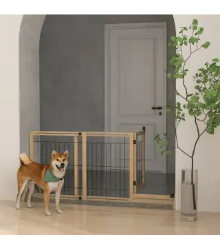 Valla para Mascotas Extensible de 2 Paneles con Patas de Apoyo Triangulares 112-159x44x70 cm Natural