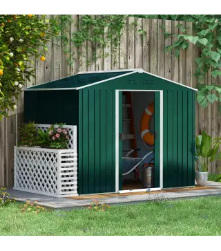 Caseta de Jardín de 3,6m² 236x174x190 cm Cobertizo Exterior para Herramientas con Puertas Correderas y 4 Ventanas Verde