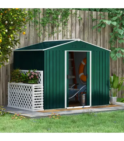 Caseta de Jardín de 3,6m² 236x174x190 cm Cobertizo Exterior para Herramientas con Puertas Correderas y 4 Ventanas Verde