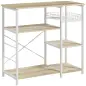 Estantería de Cocina con 1 Cesta 4 Ganchos en S 6 Almohadillas de Pie Ajustables y Estantes 90x40x84,5 cm Roble y Blanco
