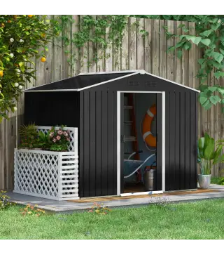 Caseta de Jardín de 3,6m² 236x174x190 cm Cobertizo Exterior para Herramientas con Puertas Correderas y 4 Ventanas Gris