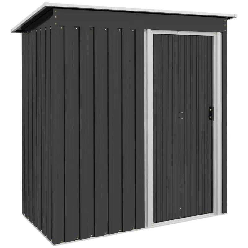 Cobertizo de Jardín Exterior 1,16 m² 163x89x182 cm Caseta Metálica con Puerta Corredera y Techo Inclinado Negro