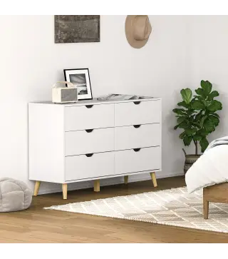 Cómoda con 6 Cajones Cajonera para Dormitorio Salón Estudio Estilo Moderno 120x40x76 cm Blanco