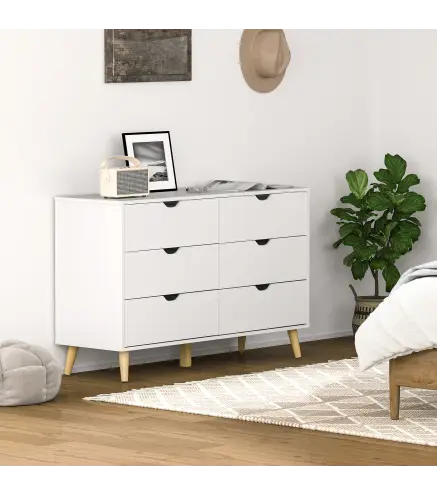 Cómoda con 6 Cajones Cajonera para Dormitorio Salón Estudio Estilo Moderno 120x40x76 cm Blanco