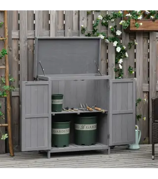 Cobertizo de Almacenamiento de Madera para Jadín 74x43x88 cm con 2 Puertas y Techo Asfáltico Abatible Gris