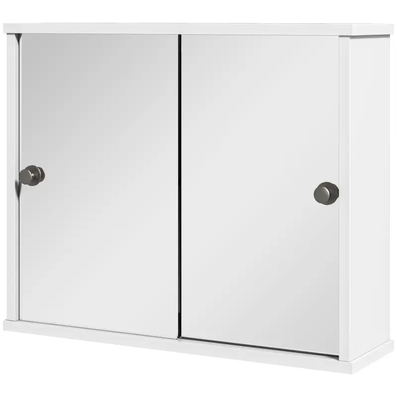 Armario con Espejo de Pared con Estante Ajustable y Puerta Corredera Doble para Lavabo 55x15x45 cm Blanco Brillante
